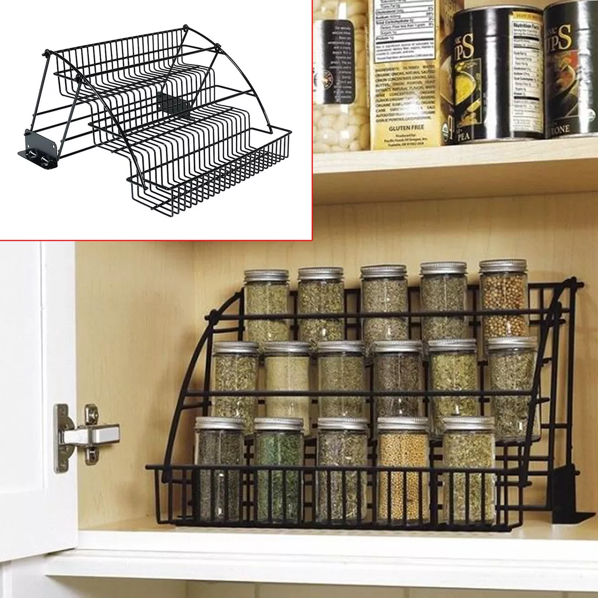 Pull Down Spice Rack Organizer Cabinet Pantry ​Countertop for Spices&Jars 3  Tier