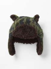 NWT GAP Kids Boys Size S / M Green Camo Pro Fleece Wolf Bear Trapper Hat Ears