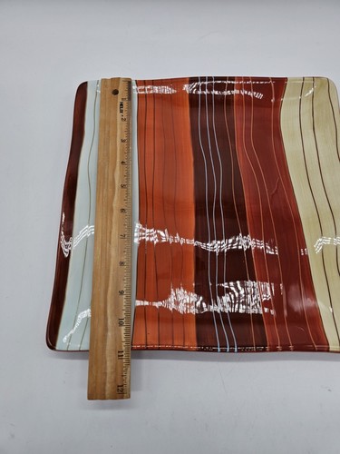 Pier 1 Canyon Striped Square 11x11" Dinner Dish Fall Handpainted Earthenware - Picture 6 of 9