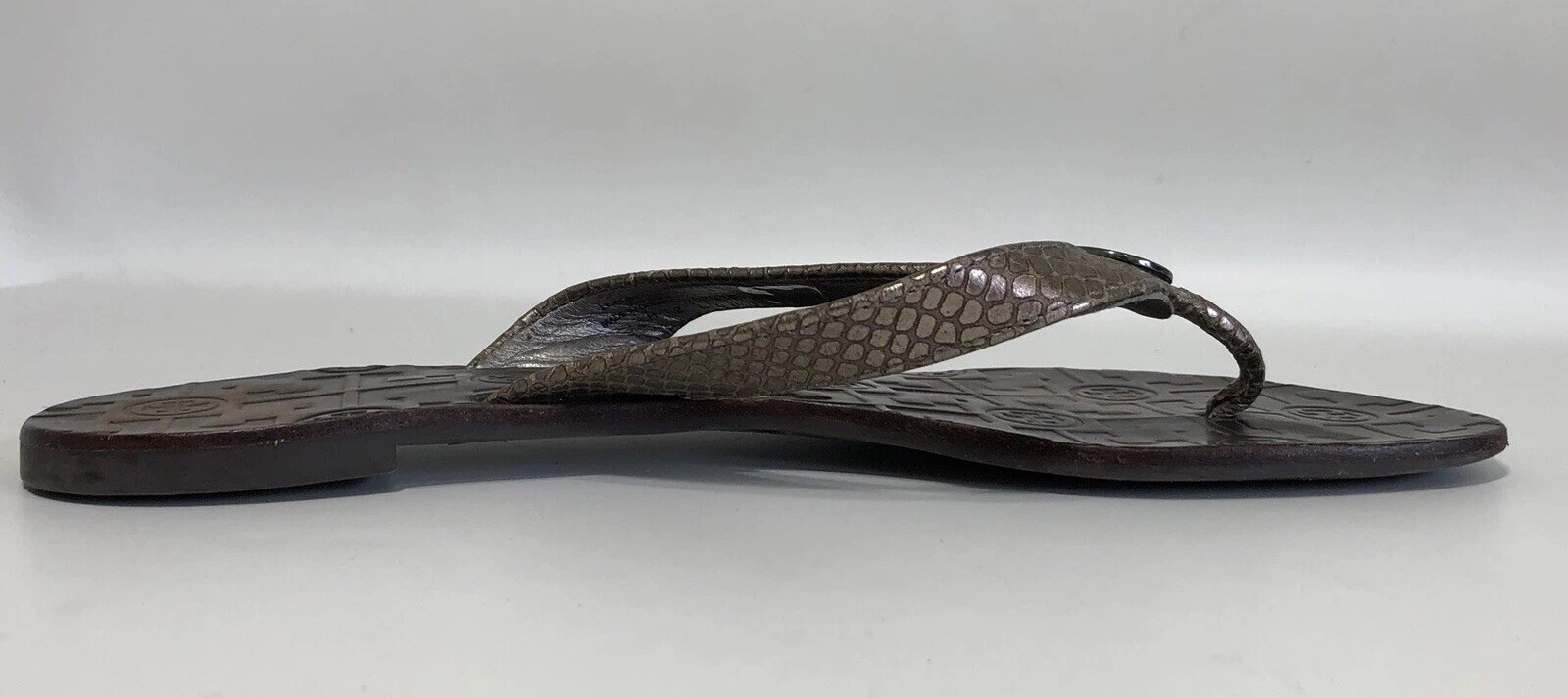 Tory Birch Metallic Grey Python Embossed Leather … - image 11