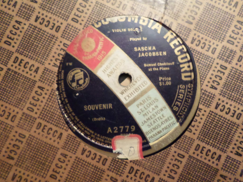 COLUMBIA 78 RECORD 2779/SASCHA JACOBSEN/SOUVENIR/SERENADE/ VIOLIN