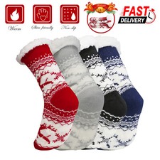 Christmas Stockings Winter Thermal Sherpa Fleece Fuzzy Slipper Socks Women Men