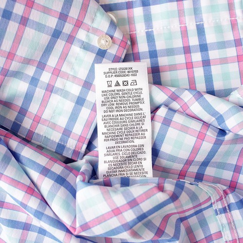 IZOD Boys Dress Shirt Short Sleeve Size XL 18/20 Pink & Blue Plaid Stretch - Picture 7 of 7