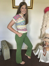70's Vintage Olive Green Hippie Wide Leg Bell Bottom Pants "NWT"