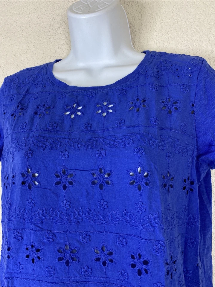 Hannah Womens Size S Blue Eyelet Embroidered T-shirt Short Sleeve Cotton - Image 2 of 4