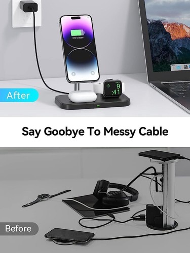 Wireless Charger 3 in 1 Mag-Safe Charger Stand 15W Fast Charging Station w QC3.0 - Picture 8 of 8