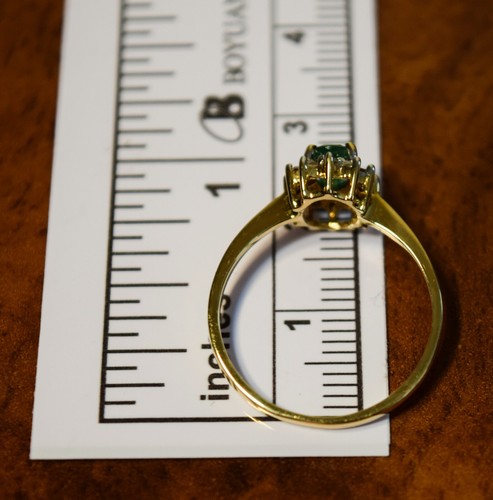 14k Yellow Gold Natural Emerald & Genuine Diamonds Ring Size 6.5 - Picture 12 of 15