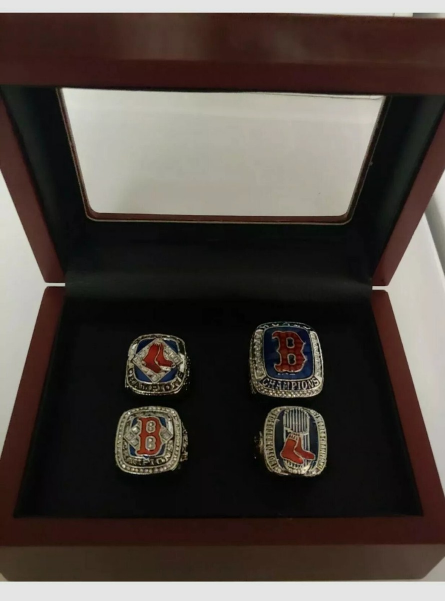Boston Red Sox - 4 World Series Ring Set With Wooden Display Box