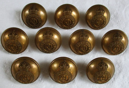 10x Army:"KING'S SHROPSHIRE LIGHT INFANTRY BUTTONS" (KSLI, Large, 25mm, WW1-WW2)