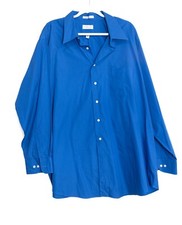 Van Heusen Men Classic Fit Blue Button-Up Shirt 65 Polyester 35 Cotton Size 19