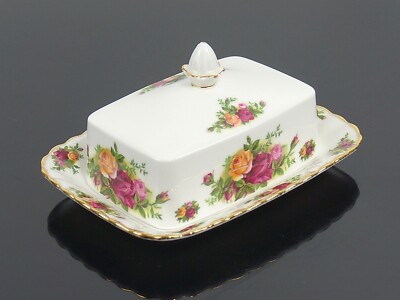 ROYAL ALBERT OLD COUNTRY ROSES ENGLISH RECTANGULAR COVERED BUTTER SERVER DISH