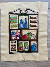 Vintage Completed Crewel Kit Spice Chest Vogart Crafts Corp. 1970’s 12”x15.5”