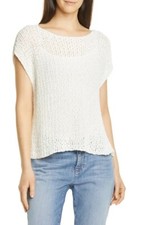 EILEEN FISHER Organic Cotton Blend Cap Sleeve White Bateau Neck Top Sweater 1X