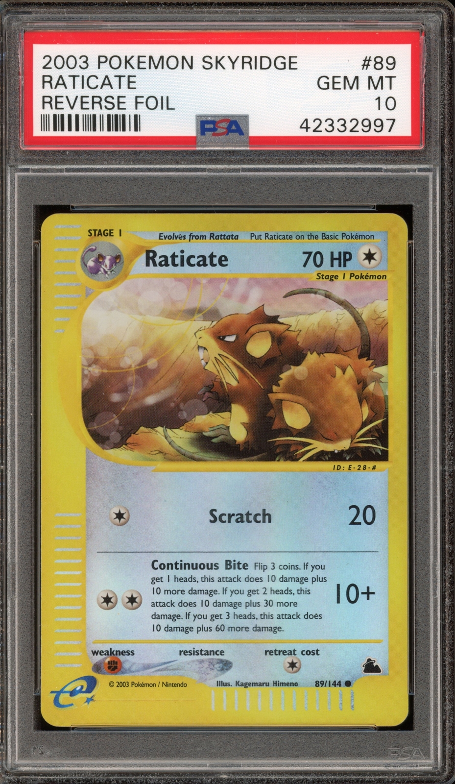 Pokemon Raticate Skyridge Reverse Holo #89 PSA 10 Gem Mint