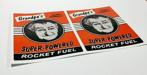 Pair of 3.5" GRANDPA'S ROCKET FUEL Vintage Style DECAL, Sticker, rat rod, racing - Picture 2 of 3