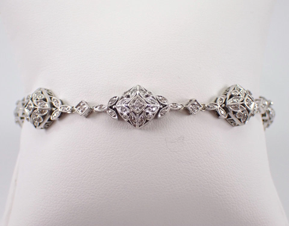 Теннисный браслет в винтажном стиле с лабораторными бриллиантами покрытие белым золотом 14 карат 2,50 карата - Изображение 2 из 4