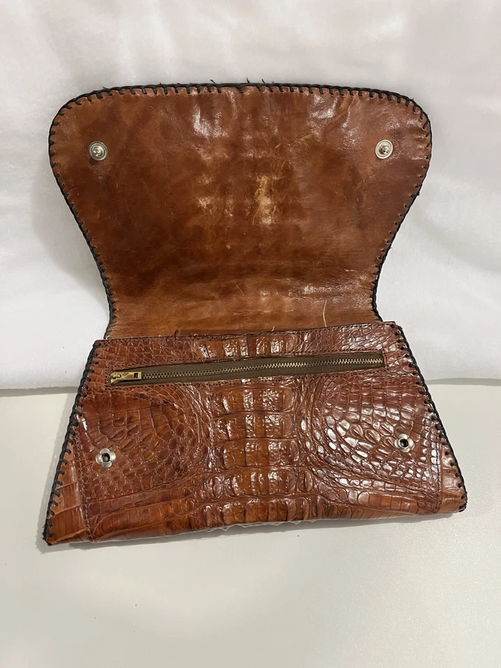 Cartera sin asas vintage genuina de cocodrilo años 50 plegable solapa frontal Foto 4 de 4