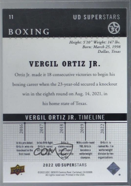2022 Upper Deck UD Superstars Vergil Ortiz Jr #11 - Image 2 of 2