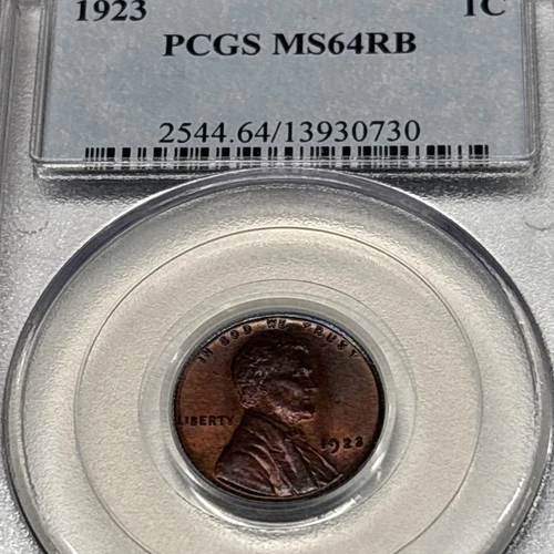 1923 Lincoln Wheat Cent - 1c PCGS MS64 RB - Red Brown - Nicely Toned