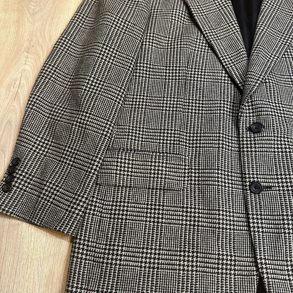 Blazer Abrigo Deportivo De Colección Oscar De La Renta Tweed Gris Marrón Lana Cachemira Cuadros 42R Foto 2 de 4