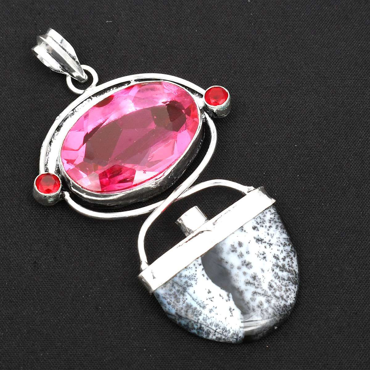 Dendrite Opal Pink Topaz Gemstone Ethnic Handmade Pendant Jewelry 3.24