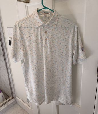 Peter Millar Summer Comfort White Blue Orange Graphic Print Polo, S