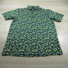 Bad Birdie Polo Shirt Mens Medium Green Yellow Floral Golf Performance Outdoor