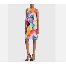 Lauren Ralph Lauren Women's Petite Floral Sleeveless Ruffle Dress Dopamine 2P
