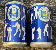 Suntory Beer 2 Different Golfers Aluminum beer cans Suntory Brewery Japan