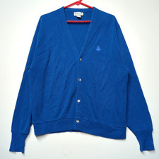 IZOD Vtg 80s 90s Blue V Neck Cardigan Grandpa SWEATER Men's L
