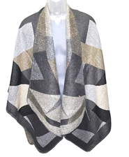 Poncho Reversible Oversize Gray to Brown Scarf Riah Wrap Cape Winter Open Front