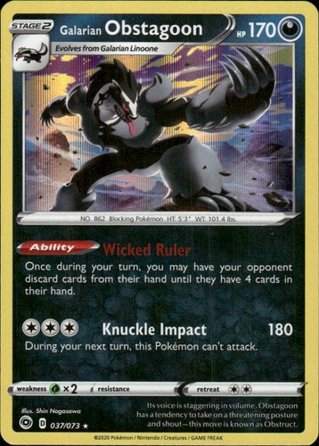 Galarian Obstagoon Champion's Path 37/73 Holo Rare Holo Pokémon — English NM
