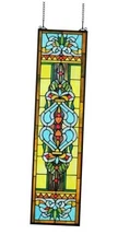  Large 35 Inch Blue Victorian Stained Glass Window 9"W x 35"L (Pack of 1)