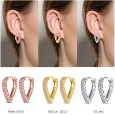 KUNSIR 925 Sterling Silver Pave Accent Heart Hoop Earrings For Women Jewelry