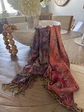 100 Pashmina Paisley Shawl Wrap Blue Burgundy Floral Fringe Scarf