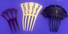 3 Vtg Antique Art Deco Celluloid Hair Combs Diadem Chain Motif French Peineta