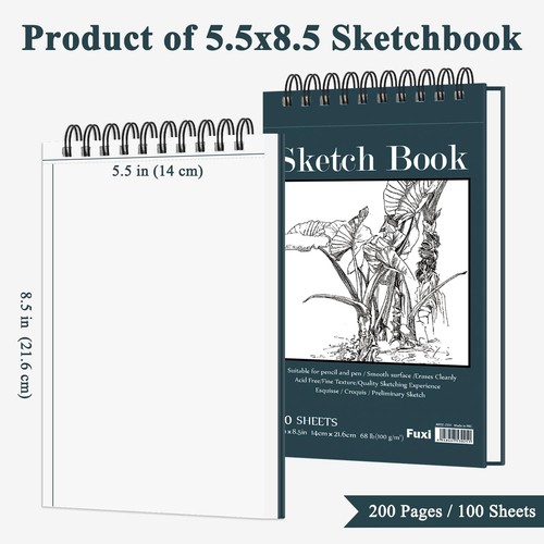 Pequeño cuaderno de bocetos de 5,5" x 8,5" - Paquete de 2 mini almohadilla de bocetos en espiral superior, boceto pequeño... - Imagen 2 de 9