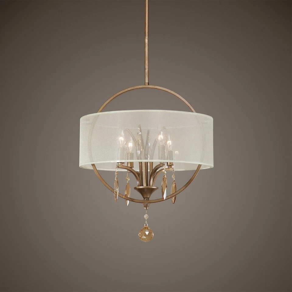 Alenya Drum Pendant 4 Light Silken Champagne Sheer Fabric - 17.75 inches wide by - Image 2 of 4