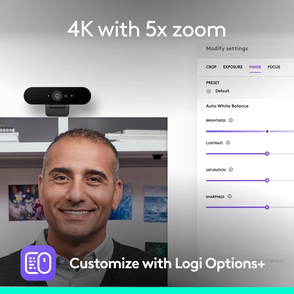 Logitech Brio 4K Webcam HDR, Noise-Cancel Mic, Auto Light, Wide View for PC Mac - Image 2 of 4