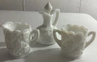 Vintage Westmoreland Milk Glass Old Quilt Pattern Cruet set.