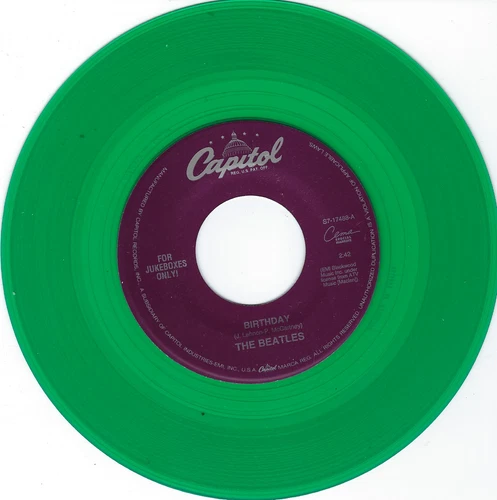 Beatles NOS LIMITED GREEN VINYL BIRTHDAY/TAXMAN USA 45/FIRST TIME 45!!