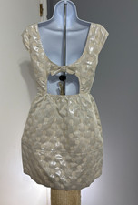 American Eagle Dress Women 2 Beige Polka Dot Sparkle Short Short-Slv Pockets NWT