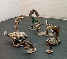 Vintage Dolphin Figurines Pewter Mermaid Fairy Dolphins Spoontiques Lot Of (7)