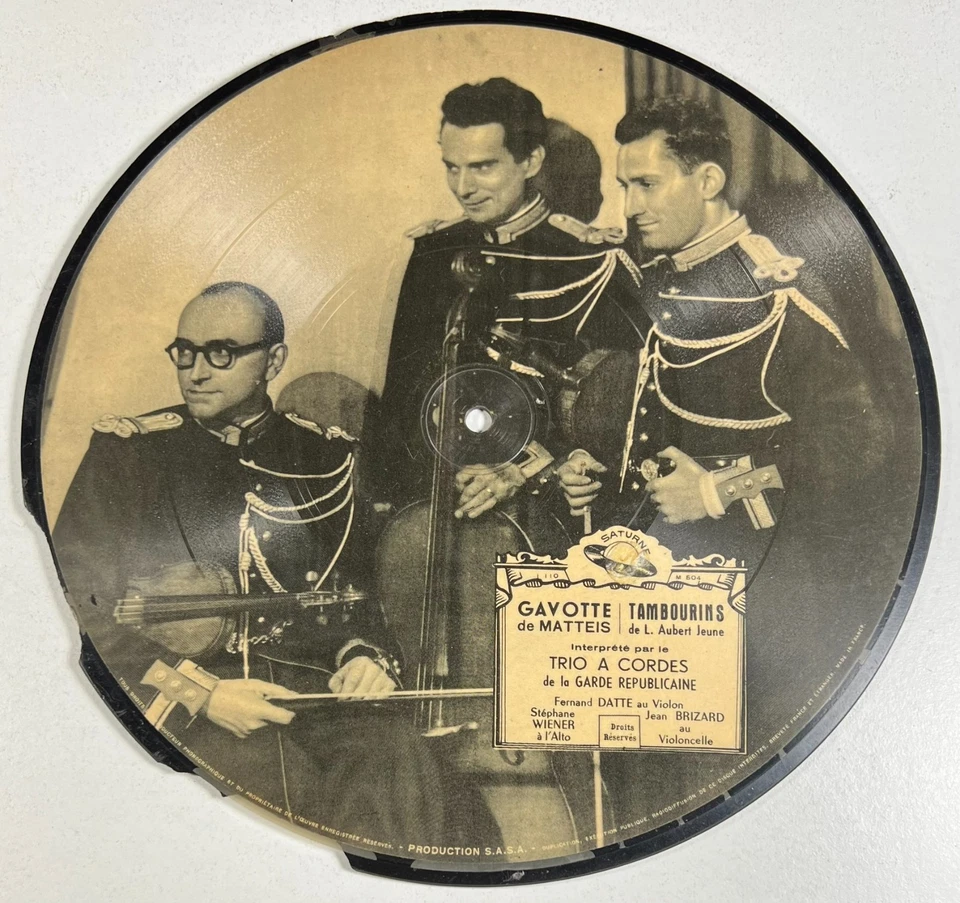RARE PICTURE DISC 78 RPM 10" SATURNE Garde Républicaine & Fernand Datte (Violon) - Photo 2/4