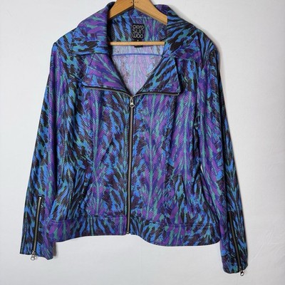 Clara Sun Woo Liquid Leather Jacket Sz M Purple Blue Faux Reptile Stretch Career