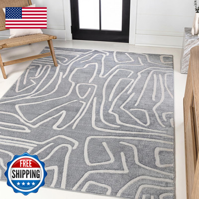 Jonathan Y Graphic Lines High-Low Indoor Area Rug 5X8 Blue/White Alcina Modern