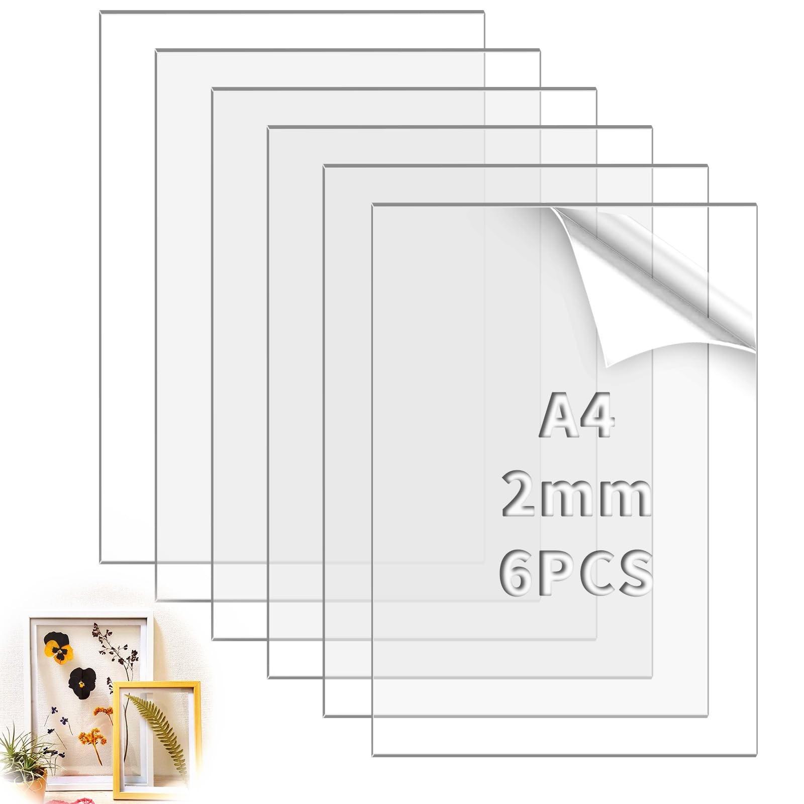 Plaque acrylique A4 2mm transparente pour plaque de protection et vitrage, lot de 6