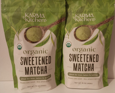2 Karma Kitchen USDA Organic Sweetened Matcha for Teas Lattes  & Baking 16oz
