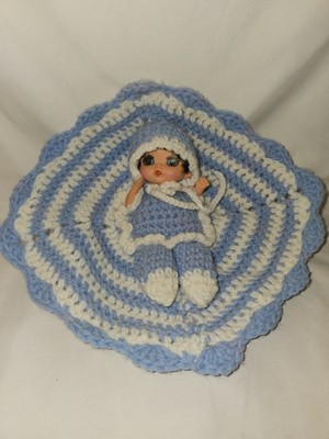 Vintage Crocheted Baby Doll In Blanket Blue and White - 10''×10''  6.5-inch Doll