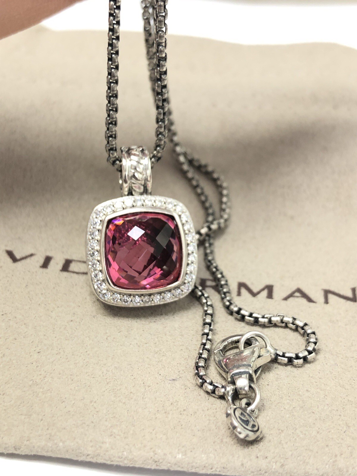 David Yurman 14mm Albion Necklace Tourmaline With Diamonds 925 Sterling Silver